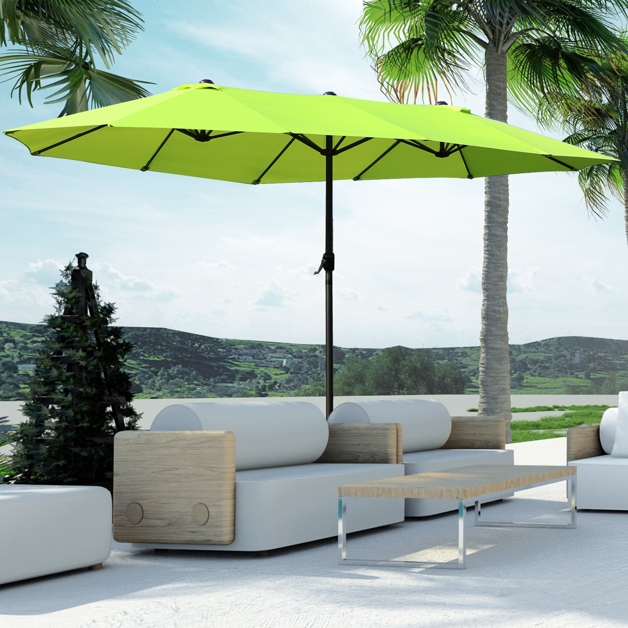 15 twin patio umbrella canopy Outsunny 15' Twin Canopy Patio Umbrella with Crank , Air Vents, Green