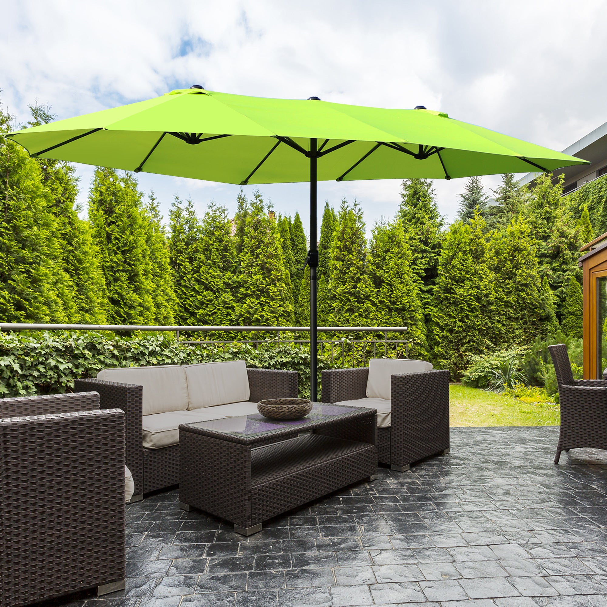 Outsunny 15' Twin Canopy Patio Umbrella with Crank , Air Vents, Green