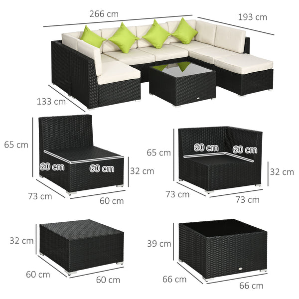 8 Pieces PE Rattan Corner Sofa Set, Outdoor Garden Furniture Set, Patio Wicker Sofa Seater w/ Cushion, Washable Cushion Cover & Tempered Glass Table, Black