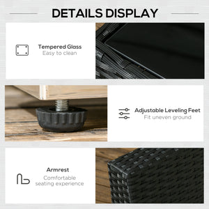 8 Pieces PE Rattan Corner Sofa Set, Outdoor Garden Furniture Set, Patio Wicker Sofa Seater w/ Cushion, Washable Cushion Cover & Tempered Glass Table, Black