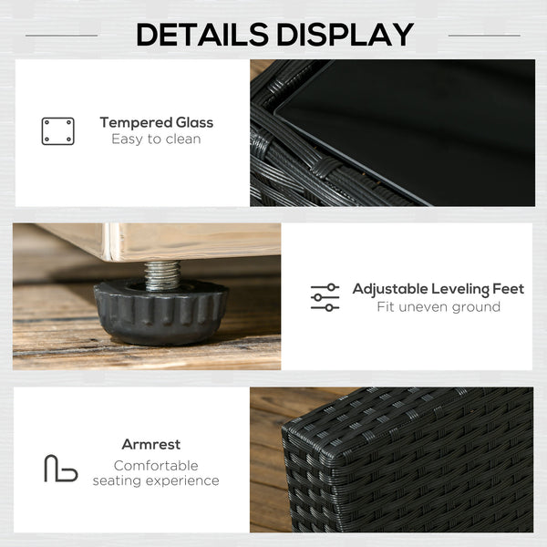 8 Pieces PE Rattan Corner Sofa Set, Outdoor Garden Furniture Set, Patio Wicker Sofa Seater w/ Cushion, Washable Cushion Cover & Tempered Glass Table, Black