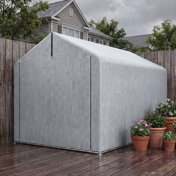7' x 5' Portable Shed, Waterproof Bike Tent with Roll-up Zipper Door and Galvanized Steel Frame, Outdoor Storage Shed for Bike, Firewood, Garden Tools, Light Grey