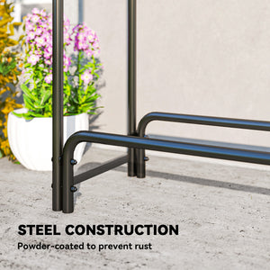10 ft Firewood Rack with Waterproof Cover, Heavy Duty Metal Log Store Indoors with Steel Chains, Log Storage Holder for Outdoor Indoor Fireplace, Dark Green