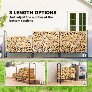 10 ft Firewood Rack with Waterproof Cover, Heavy Duty Metal Log Store Indoors with Steel Chains, Log Storage Holder for Outdoor Indoor Fireplace, Dark Green