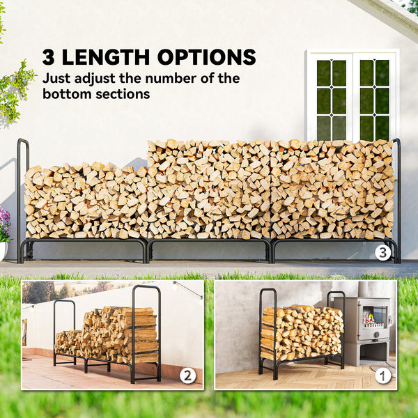 10 ft Firewood Rack with Waterproof Cover, Heavy Duty Metal Log Store Indoors with Steel Chains, Log Storage Holder for Outdoor Indoor Fireplace, Dark Green