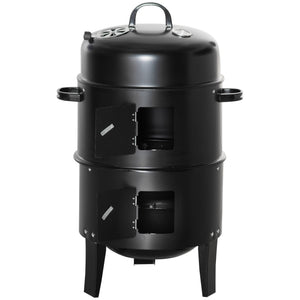Vertical Charcoal BBQ Smoker, 3-in-1 16" Round Charcoal Barbecue Grill with 2 Cooking Area, and Thermometer for Outdoor Camping Picnic Backyard Cooking, Black