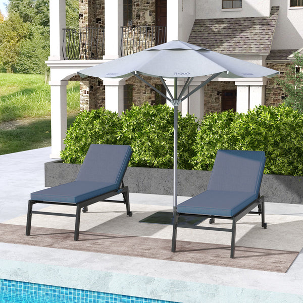 Outsunny 2 Patio Chaise Lounge Chair Cushions with Backrests, Replacement Patio Cushions with Ties for Outdoor Poolside Lounge Chair, Sky Blue