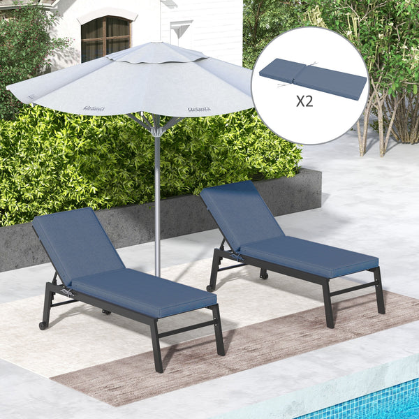 Outsunny 2 Patio Chaise Lounge Chair Cushions with Backrests, Replacement Patio Cushions with Ties for Outdoor Poolside Lounge Chair, Sky Blue