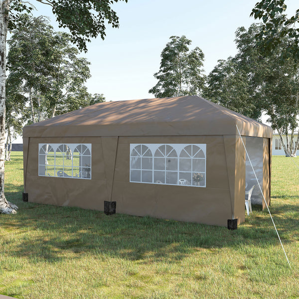 10' x 19.5' Pop Up Canopy Tent with Sidewalls, UPF 30+ Height Adjustable Large Party Tent Event Shelter with Leg Weight Bags and Wheeled Carry Bag for Garden, Patio, Brown