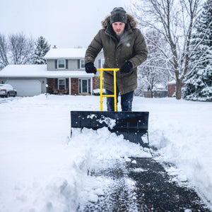 Snow Shovel with Wheels, 29" x 18" Heavy Duty Metal Snow Pusher with 5-Level Adjustable Handle, 7-Angle Blade, Bottom Wear Strip for Driveway, Sidewalks, Garden, Deck, Yellow