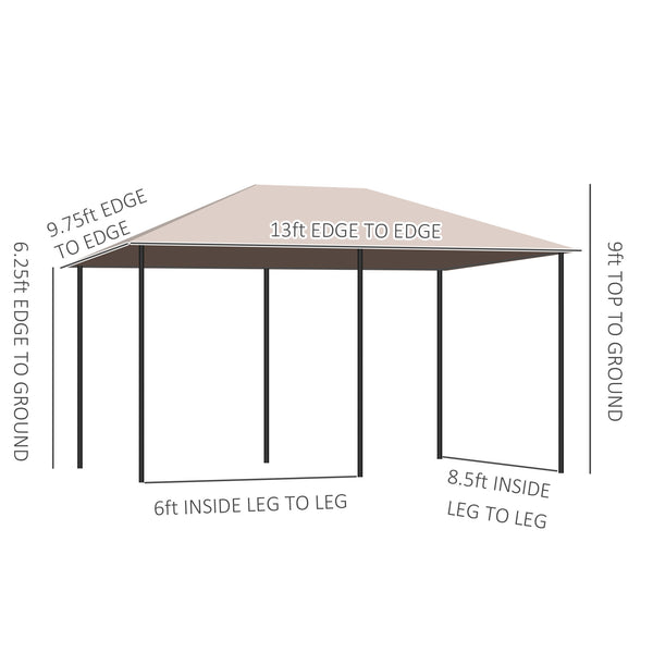 Outsunny 10' x 13' Outdoor Patio Gazebo Canopy Shelter with 6 Removable Sidewalls, & Steel Frame for Garden, Lawn, Backyard and Deck, Khaki