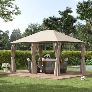 Outsunny 10' x 13' Outdoor Patio Gazebo Canopy Shelter with 6 Removable Sidewalls, & Steel Frame for Garden, Lawn, Backyard and Deck, Khaki