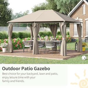 Outsunny 10' x 13' Outdoor Patio Gazebo Canopy Shelter with 6 Removable Sidewalls, & Steel Frame for Garden, Lawn, Backyard and Deck, Khaki