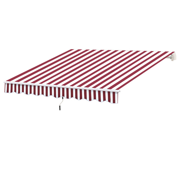 Outsunny 10' x 8' Retractable Awning, Patio Awnings, Sunshade Shelter w/ Manual Crank Handle, UV & Water-Resistant Fabric and Aluminum Frame for Deck, Balcony, Yard, Wine Red Stripes