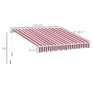 Outsunny 10' x 8' Retractable Awning, Patio Awnings, Sunshade Shelter w/ Manual Crank Handle, UV & Water-Resistant Fabric and Aluminum Frame for Deck, Balcony, Yard, Wine Red Stripes