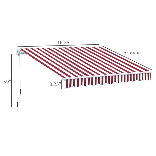 Outsunny 10' x 8' Retractable Awning, Patio Awnings, Sunshade Shelter w/ Manual Crank Handle, UV & Water-Resistant Fabric and Aluminum Frame for Deck, Balcony, Yard, Wine Red Stripes