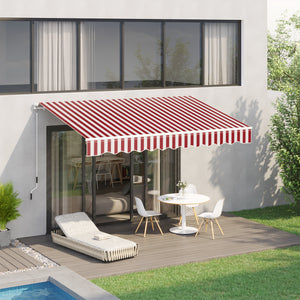 Outsunny 10' x 8' Retractable Awning, Patio Awnings, Sunshade Shelter w/ Manual Crank Handle, UV & Water-Resistant Fabric and Aluminum Frame for Deck, Balcony, Yard, Wine Red Stripes