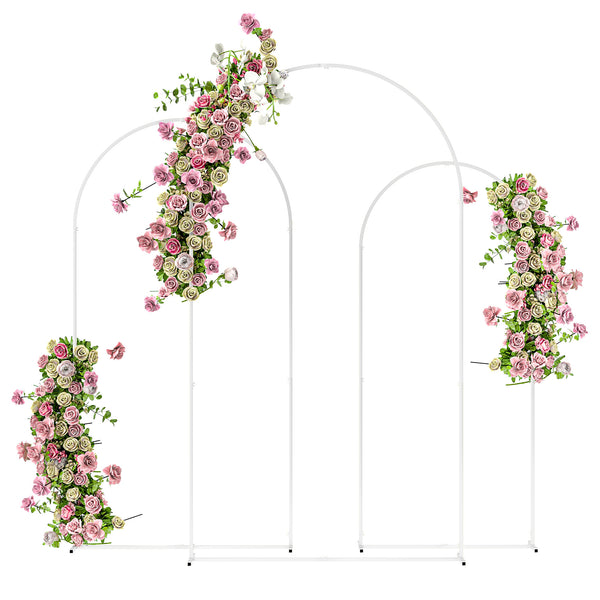 Outsunny Metal Arch Backdrop Stand Set of 3, 7/6.5/6 ft Wedding Arch Frame, Balloon Backdrop Arch Stand Set for Birthday Party, Bridal Shower, Graduation, Ceremony, Banquet Decorations, White