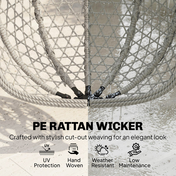 Hanging Egg Chair, Indoor Outdoor Rattan Hammock Swing Chair with Stand, Safety Strap, Foldable Basket, Thick Cushion, Headrest, Metal Frame for Garden Balcony Patio Lounge Porch, Light Grey