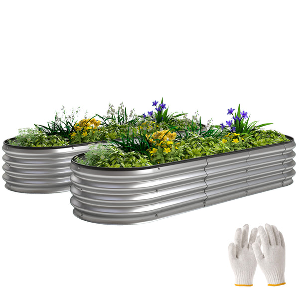 2Pcs Galvanized Raised Garden Bed, 6 x 2 x 1 ft Modular Metal Garden Beds with Rubber Strip Edging, Oval Outdoor Planter Box for Vegetables, Flowers, Herbs, Silver