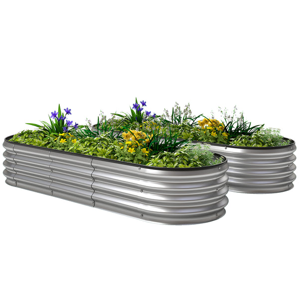 2Pcs Galvanized Raised Garden Bed, 6 x 2 x 1 ft Modular Metal Garden Beds with Rubber Strip Edging, Oval Outdoor Planter Box for Vegetables, Flowers, Herbs, Silver