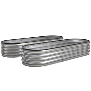 2Pcs Galvanized Raised Garden Bed, 6 x 2 x 1 ft Modular Metal Garden Beds with Rubber Strip Edging, Oval Outdoor Planter Box for Vegetables, Flowers, Herbs, Silver