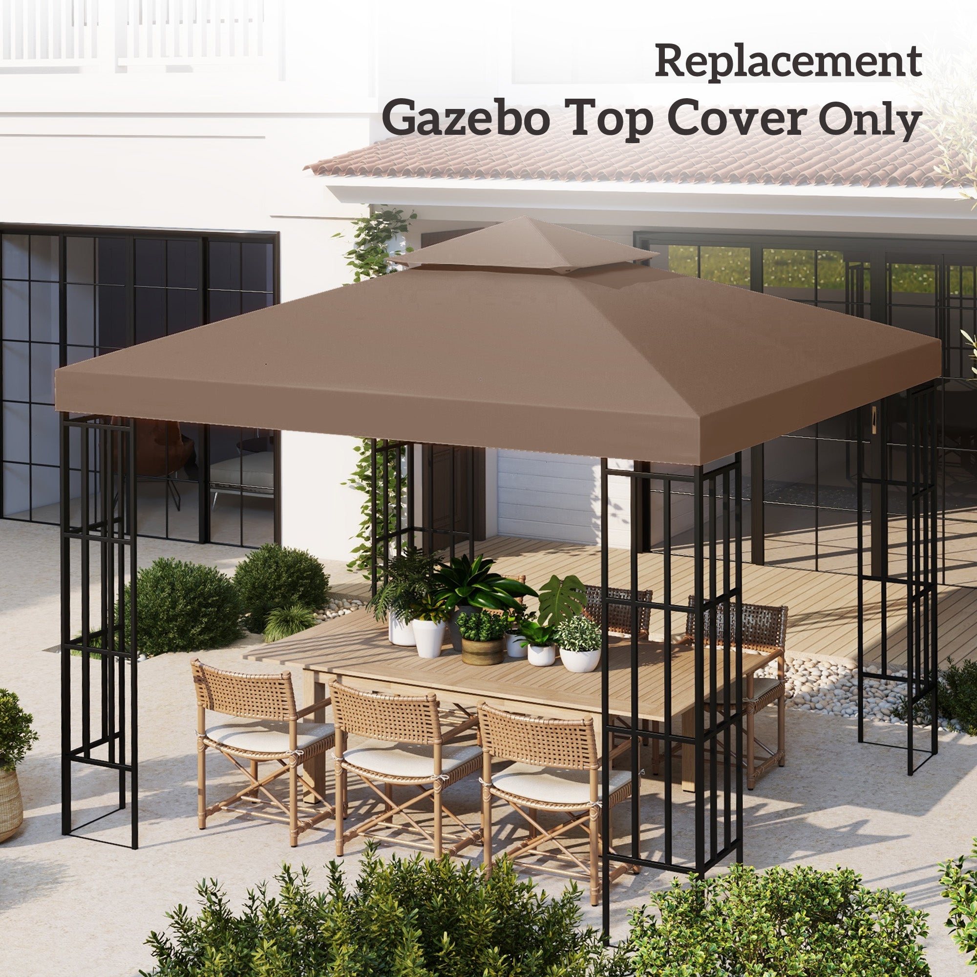 Outsunny 9.8' x 9.8' 2-Tier Gazebo Replacement Canopy, Coffee