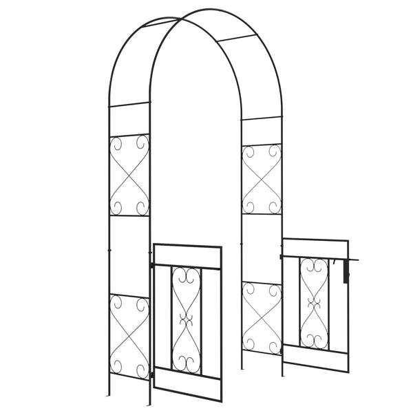 Outdoor Garden Arch with Double Gates, Metal Garden Arbor for Climbing Plants, Roses, Vines, Wedding Arch for Outdoor, 114L x 36W x 232H cm, Black