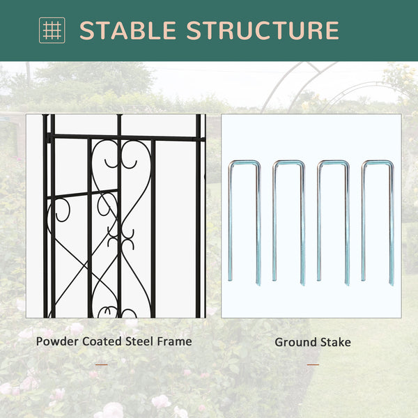 Outdoor Garden Arch with Double Gates, Metal Garden Arbor for Climbing Plants, Roses, Vines, Wedding Arch for Outdoor, 114L x 36W x 232H cm, Black