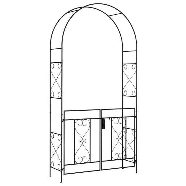 Outdoor Garden Arch with Double Gates, Metal Garden Arbor for Climbing Plants, Roses, Vines, Wedding Arch for Outdoor, 114L x 36W x 232H cm, Black