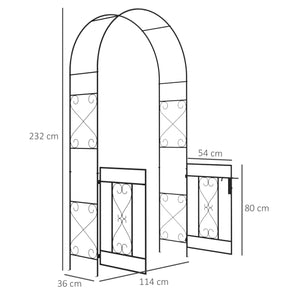 Outdoor Garden Arch with Double Gates, Metal Garden Arbor for Climbing Plants, Roses, Vines, Wedding Arch for Outdoor, 114L x 36W x 232H cm, Black