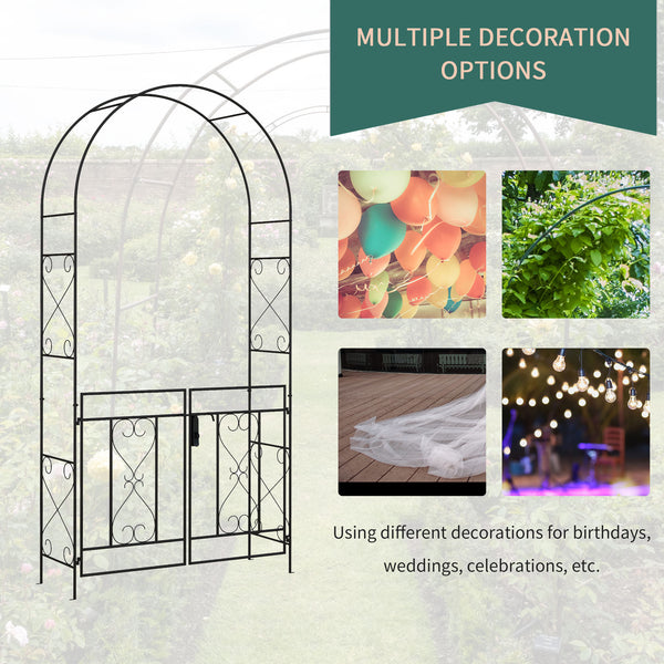 Outdoor Garden Arch with Double Gates, Metal Garden Arbor for Climbing Plants, Roses, Vines, Wedding Arch for Outdoor, 114L x 36W x 232H cm, Black