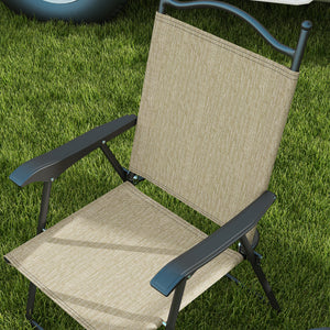 Outsunny Folding Patio Chairs, Set of 4 Sports Chairs for Adults, Camping Chairs with Armrests, Breathable Mesh Fabric Seat for Lawn, Beige