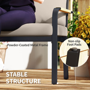 7 Seater Garden Furniture Set with 2 Loveseats, Armchair, 2 Armless Chairs, Footstool, Faux Wood Table, Metal Garden Sofa Set with Cushions, Outdoor Furniture Conversation Sets, Khaki