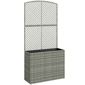 Garden Planter with Trellis, Rattan Raised Beds for Garden with Liner, Freestanding Outdoor Planter Box for Climbing Plants, Herbs, Vegetables, Flowers, 80 x 30 x 163 cm, Dark Grey