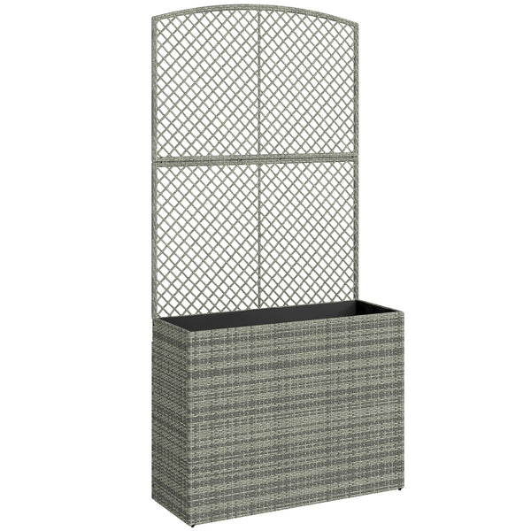 Garden Planter with Trellis, Rattan Raised Beds for Garden with Liner, Freestanding Outdoor Planter Box for Climbing Plants, Herbs, Vegetables, Flowers, 80 x 30 x 163 cm, Dark Grey