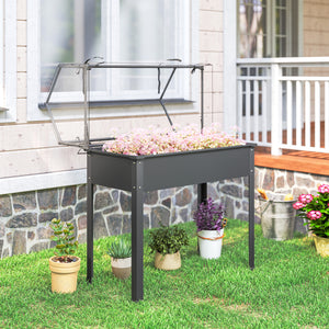 Raised Garden Bed with Greenhouse Cover, Elevated Planter Box with Legs and Drainage Hole for Vegetables Flowers Herbs, 39.4" x 18.9" x 48.8", Dark Gray