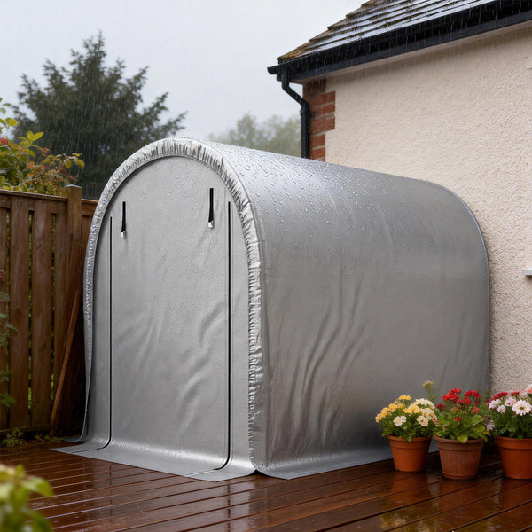 8' x 5' Portable Shed, Water-Resistant Bike Tent with Roll-up Zipper Door and Galvanized Steel Frame, Outdoor Storage Shed for Bike, Firewood, Garden Tools, Light Grey