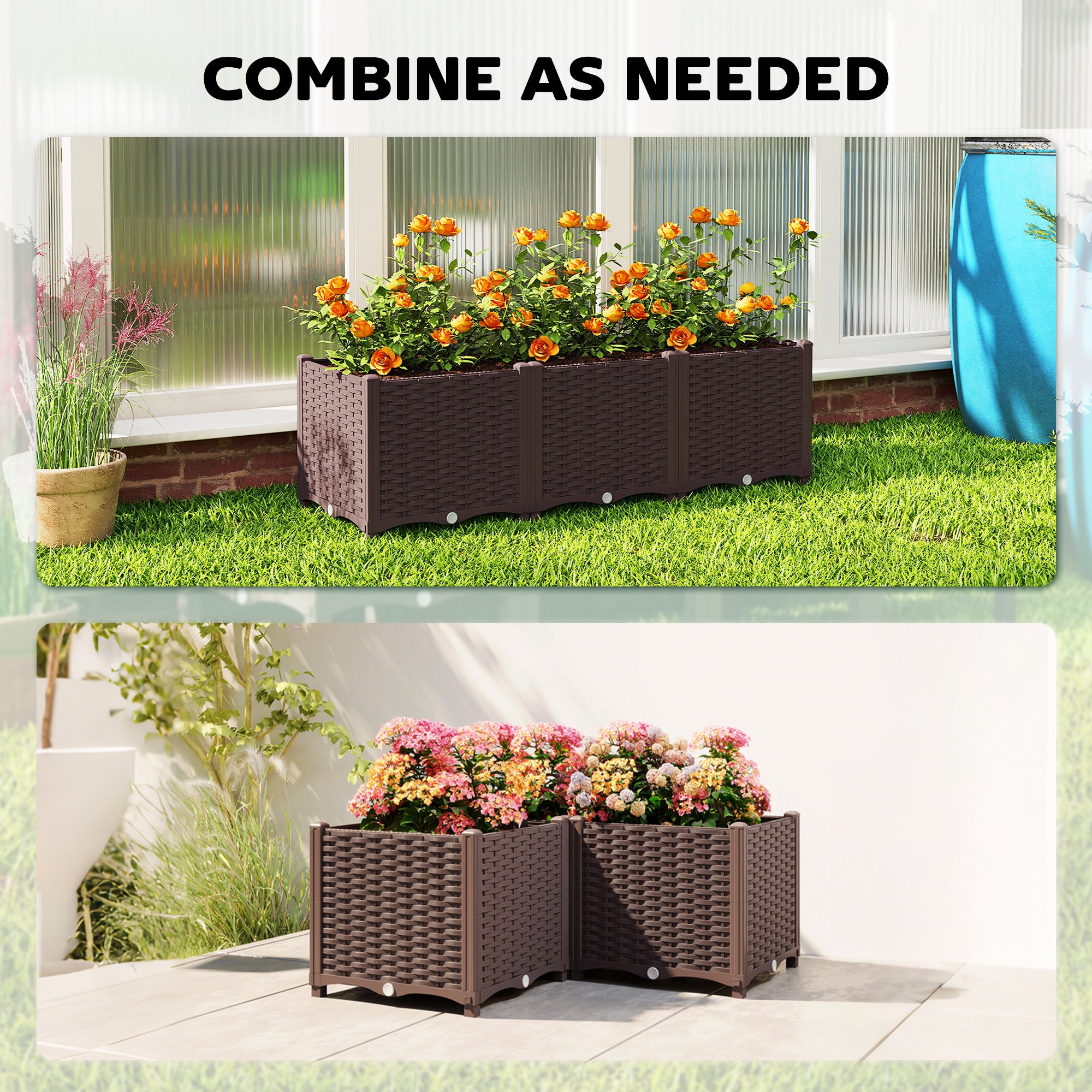 plastic planter boxes with legs Outsunny Self Watering Plastic Raised Garden Bed with Legs, 120 x 40 x 37 cm