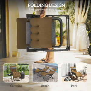 Padded Zero Gravity Chair, Folding Recliner Chair, Patio Lounger with Cup Holder, Adjustable Backrest, Removable Cushion for Outdoor, Deck, Poolside, Light Khaki