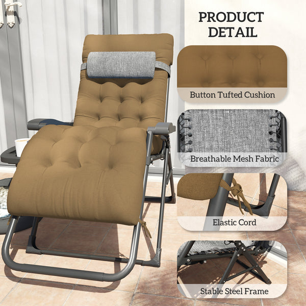 Padded Zero Gravity Chair, Folding Recliner Chair, Patio Lounger with Cup Holder, Adjustable Backrest, Removable Cushion for Outdoor, Deck, Poolside, Light Khaki