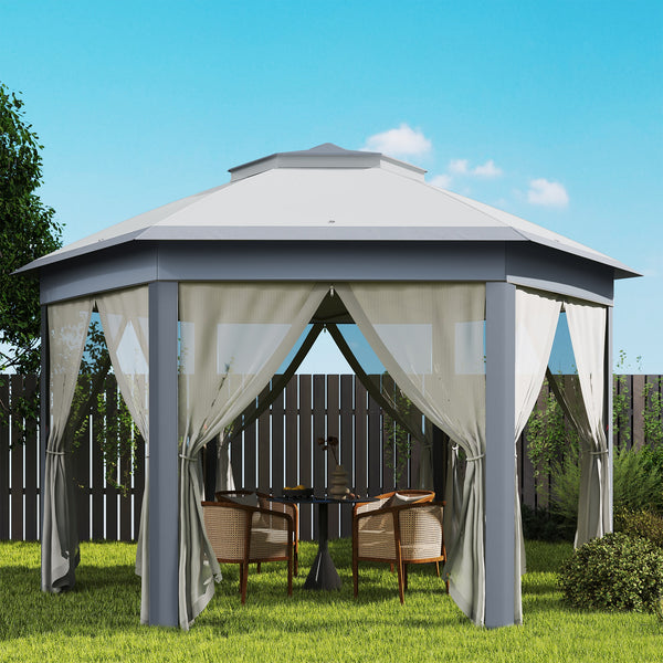 13' x 13' Pop Up Gazebo, Hexagonal Canopy Shelter with 6 Zippered Mesh Netting, Event Tent with Strong Steel Frame for Patio Backyard Garden Wedding Party, Gray
