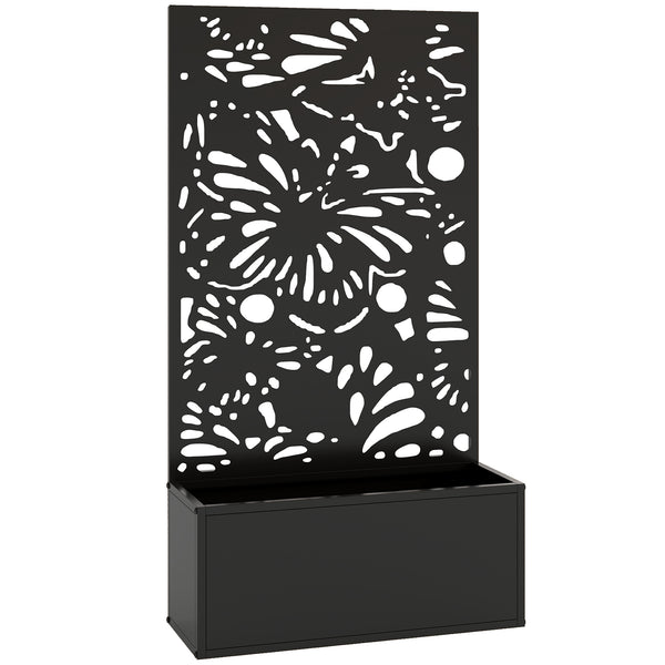 Metal Raised Garden Bed with Trellis for Climbing Plants, Freestanding or Wall Mounted Flower Bed with Privacy Panel, Butterfly Cut-Out Outdoor Planter Box for Garden, Patio, Balcony