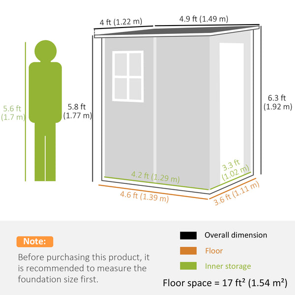 4 x 5FT Plastic Garden Shed with Floor, Lean to Outdoor Storage Shed, Lockable Tool Storage House with Window, Vent and Plastic Roof, Wood-Effect
