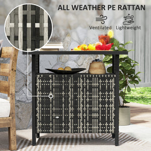 Outsunny Outdoor Pool Towel Storage Cabinet Organizer, Outdoor Bar Table with Shelf and Cabinet, Pool Towel Holder Pool Valet with Weather-Resistant PE Rattan and Steel Frame, Mixed-Gray