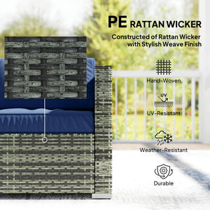 4 Pieces Rattan Garden Furniture Set, Wicker Outdoor Furniture Set with Corner Sofa Loveseat Coffee Table Cushions, Conservatory Furniture Set for Patio Balcony, Blue