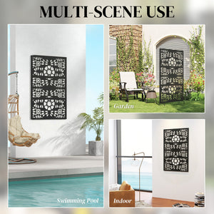 Metal Outdoor Privacy Screen, 72" x 38" Freestanding Outdoor Divider, Wall-Mounted Decorative Panel with Symmetrical Pattern Cut-out Design for Garden Patio, Black