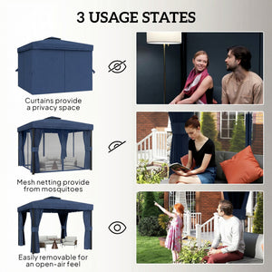 3 x 3(m) Patio Gazebo Canopy Garden Pavilion Tent Shelter Marquee with 2 Tier Water Repellent Roof, Mosquito Netting and Curtains, Aluminium Frame, Dark Blue
