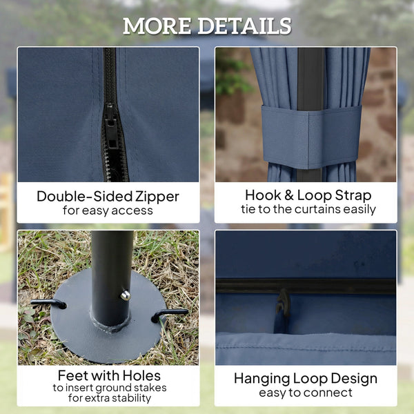 3 x 3(m) Patio Gazebo Canopy Garden Pavilion Tent Shelter Marquee with 2 Tier Water Repellent Roof, Mosquito Netting and Curtains, Aluminium Frame, Dark Blue