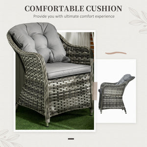 6 Seater Rattan Dining Set with Seat and Back Cushions, PE Rattan Garden Furniture Set, Outdoor Dining Table and Chairs, Rectangular Glass Top Table with Umbrella Hole, Grey